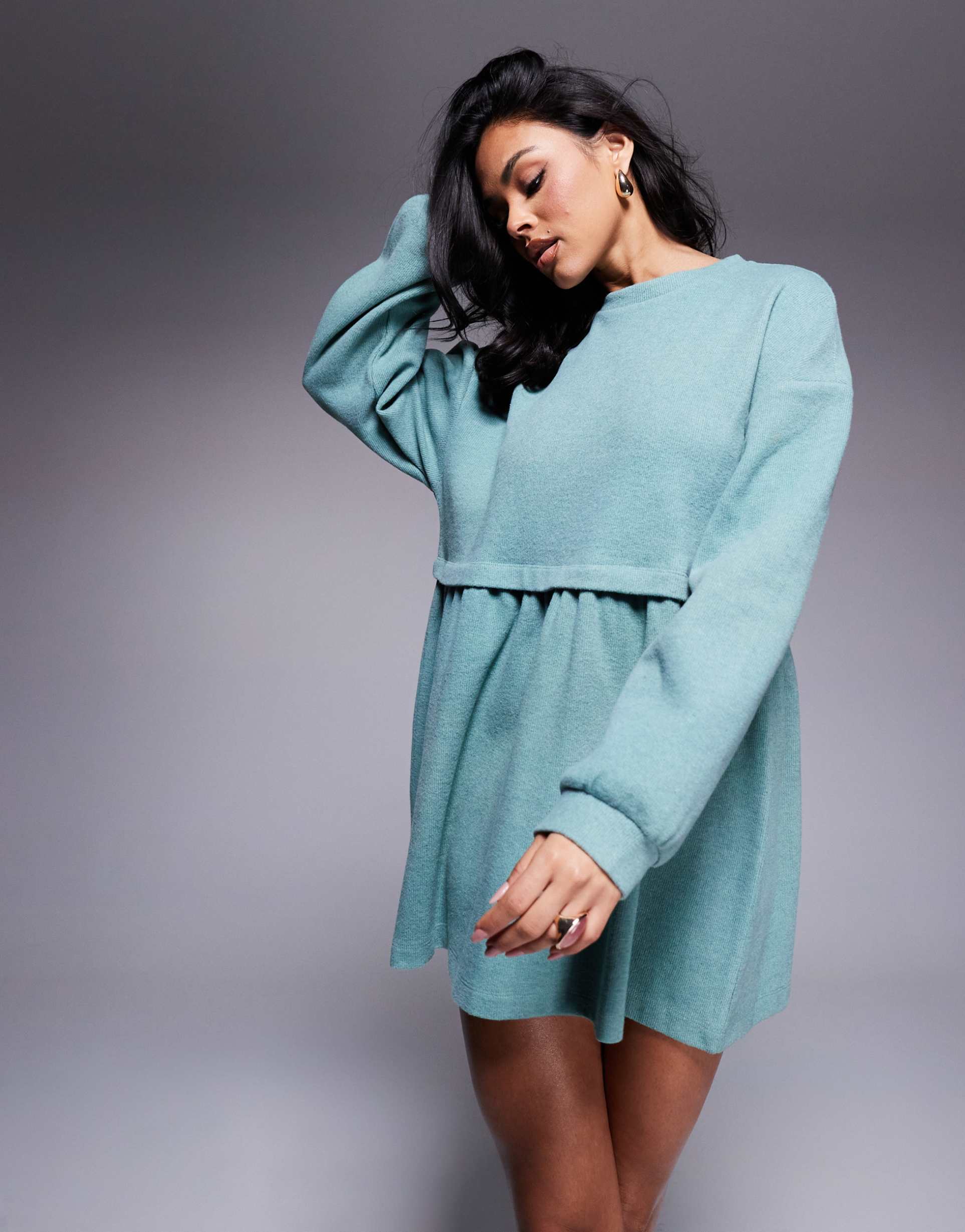 miss selfridge soft rib smock dress in seafoam green