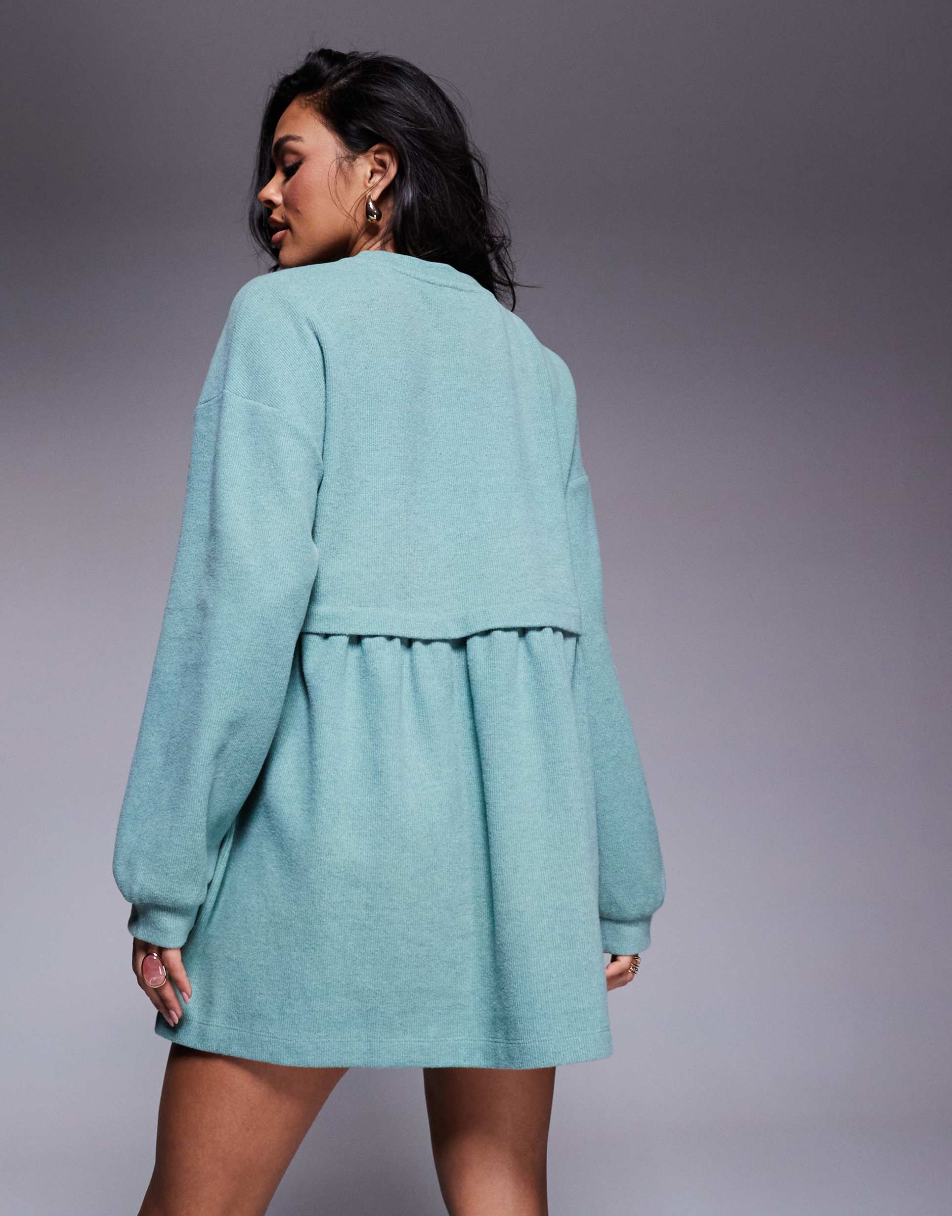 miss selfridge soft rib smock dress in seafoam green