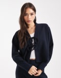 [Miss Selfridge] Miss Selfridge soft rib tie front cardigan in navy M NAVY