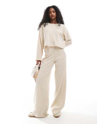Miss Selfridge Soft Rib Wide Leg Pants In White