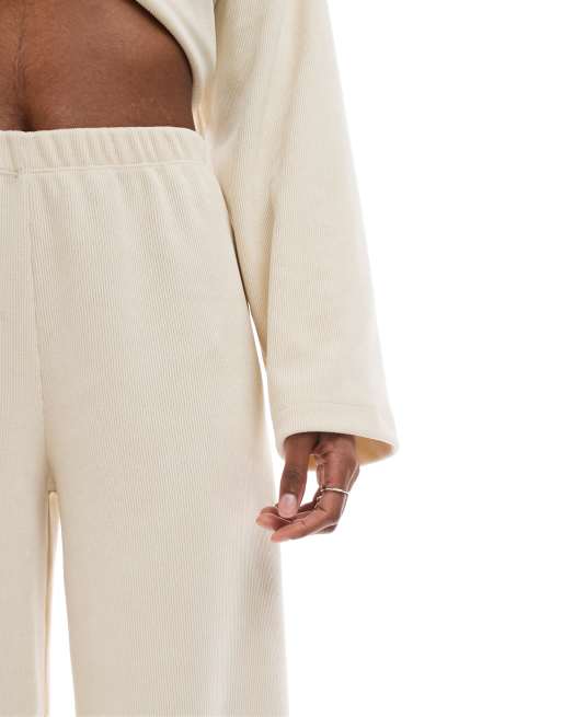 Miss Selfridge soft rib wide leg pants in ivory