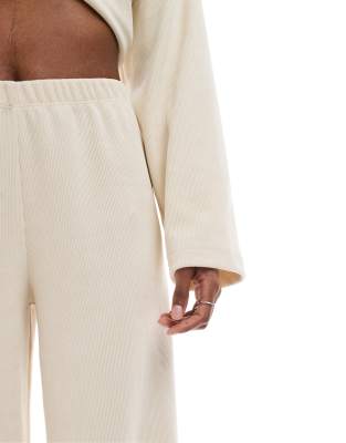 Miss Selfridge soft rib wide leg pants in ivory