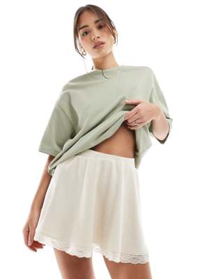 MISS SELFRIDGE SOFT RIBBED LACE UNDERLAY FLOATY MINI SKIRT 