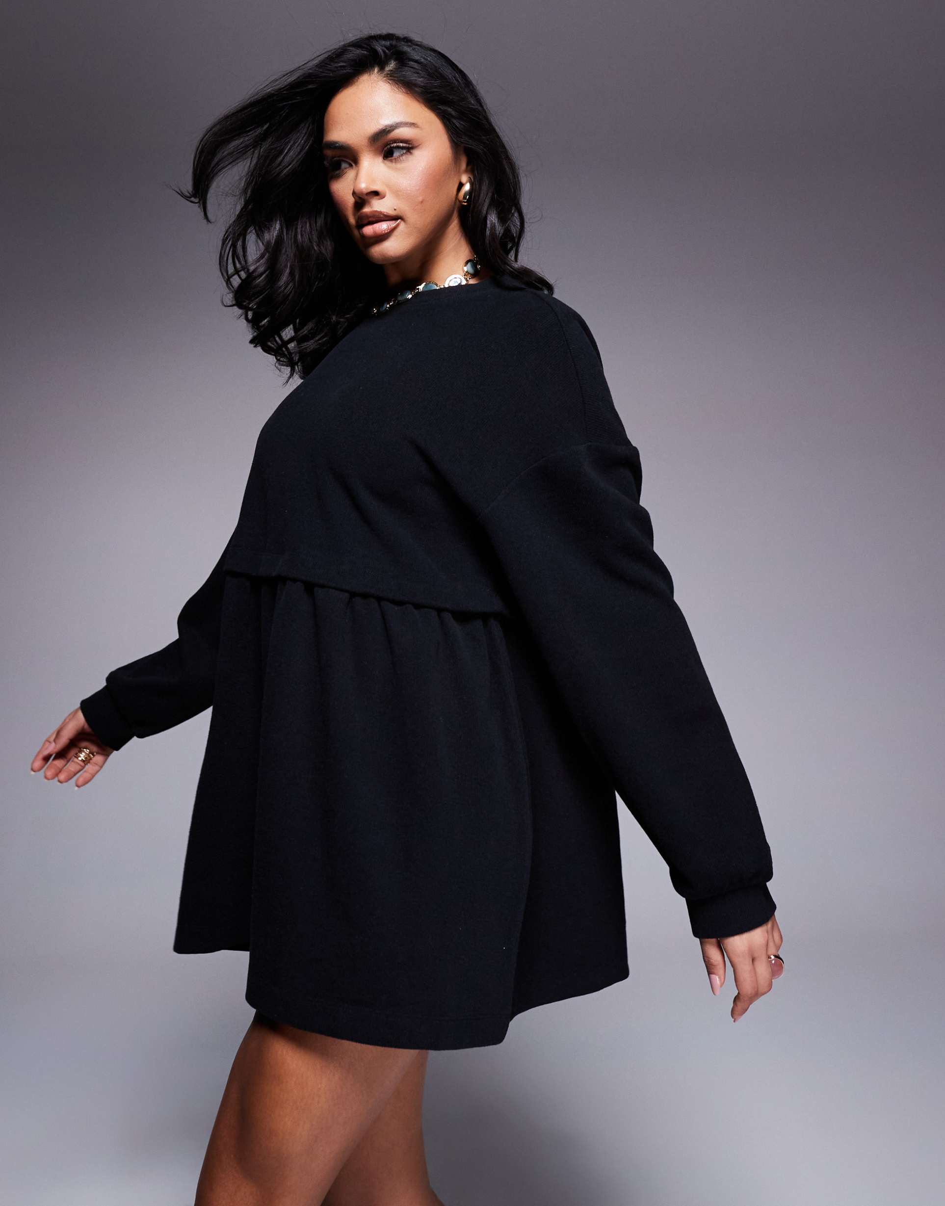 miss selfridge soft ribbed smock dress in black