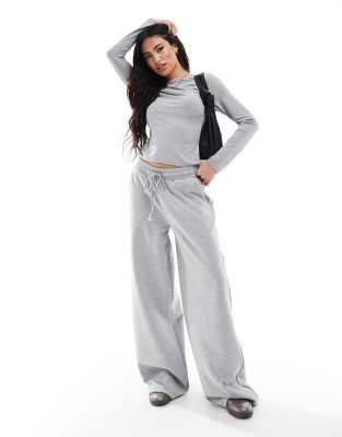Miss Selfridge Soft Touch Drawstring Wide Leg Pants In Heather Gray - Part Of A Set