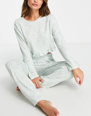 Miss Selfridge soft touch heart print top and trouser pyjama set