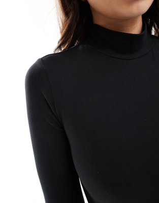 Shop Miss Selfridge Soft Touch Long Sleeve Funnel Neck Bodysuit In Black