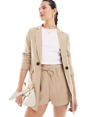 Miss Selfridge soft touch relaxed fit blazer co ord in stone