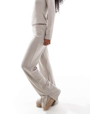 Miss Selfridge Soft Touch Rib Split Hem Flared Pants - Part Of A Set-neutral In Neutral