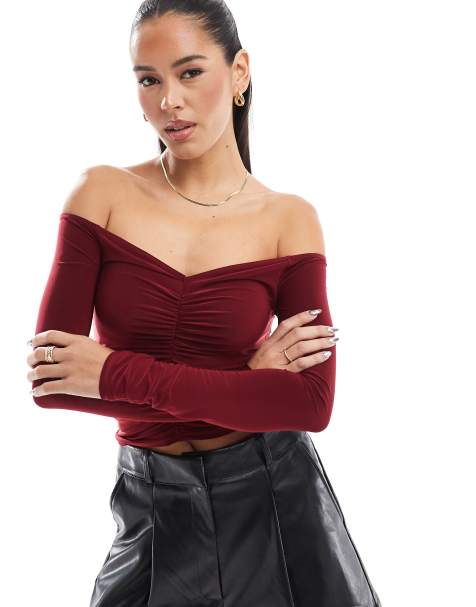 Miss Selfridge soft touch ruched front top in plum - view 1