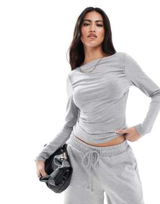 Miss Selfridge Soft Touch Ruched Long Sleeve Top In Heather Gray - Part Of A Set