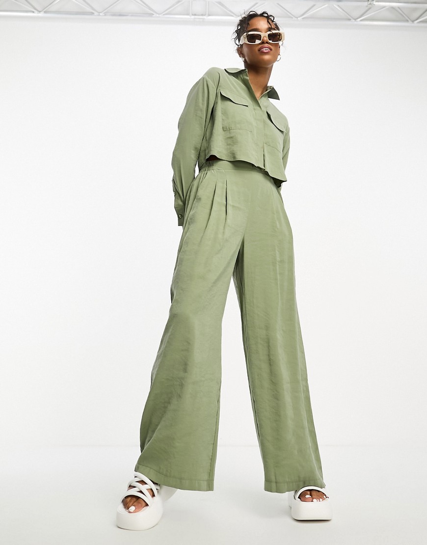 Miss Selfridge soft touch wide leg trousers co-ord in khaki-Green