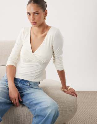 Miss Selfridge Soft Touch Wrap Corset Seam Top In Blonde