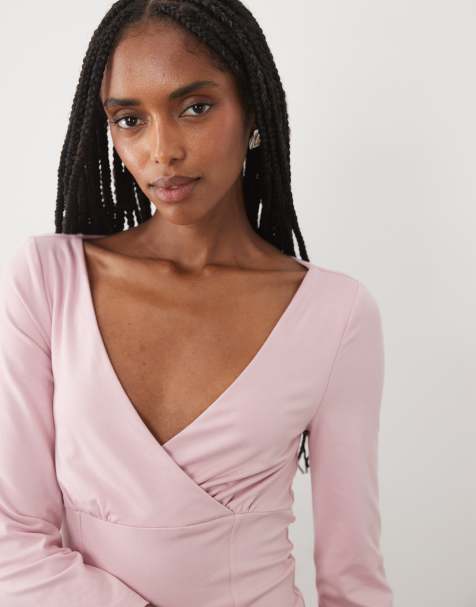 Miss Selfridge soft touch wrap corset seam top in pink - view 1