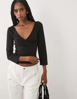 Miss Selfridge Soft Touch Wrap Corset Seamed Top In Black