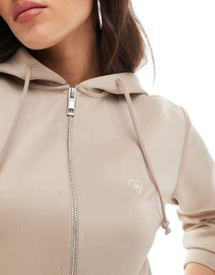 Miss Selfridge Soft Touch Zip Up Hoodie In Brown