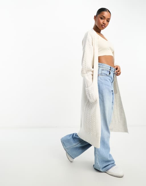 Miss Selfridge - Soprabito stile cardigan a trecce color crema 
