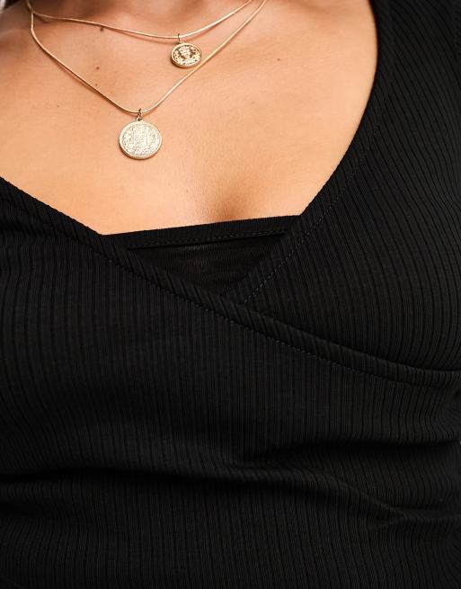 Miss Selfridge - Sort 2-i-1-slå om-top i ribstrik med cami-indsats, 3 af 4