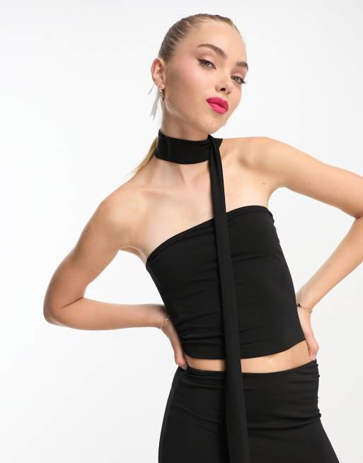 Miss Selfridge - Sort bandeau-top med tørklæde
