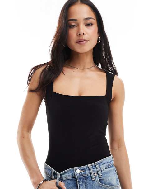 Miss Selfridge - Sort blød bodystocking med firkantet hals - view 1