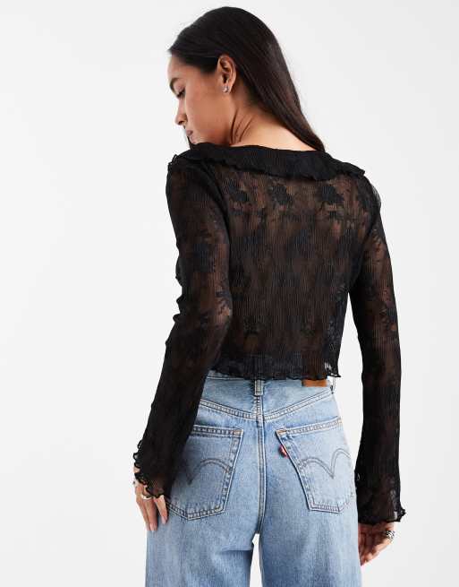Miss Selfridge - Sort blondetop med bindefront, 4 af 4