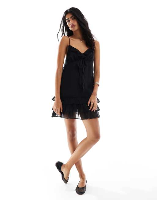 Miss Selfridge - Sort cami-kjole med flæser i chiffon, 2 af 4