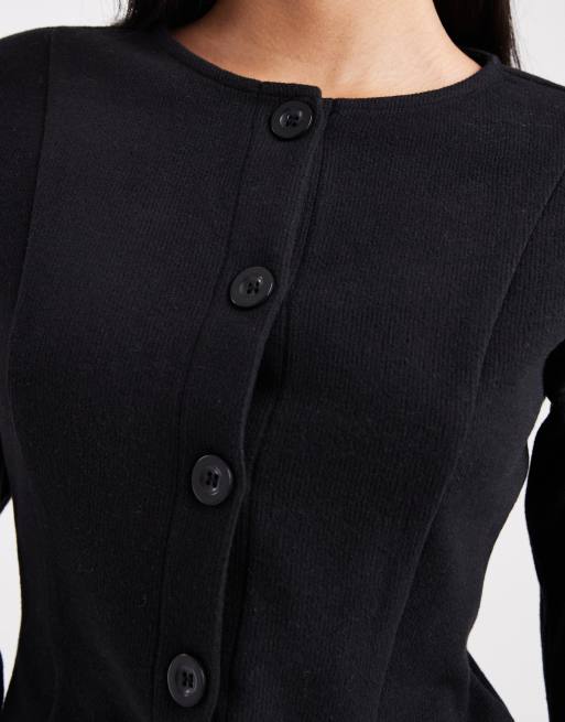 Miss Selfridge - Sort cardigan i børstet ribstrik med indsyet talje, 4 af 4