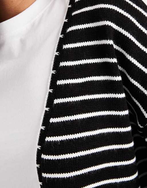Miss Selfridge - Sort cardigan med hvide striber og tæppesyninger, 3 af 4