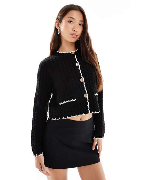 Miss Selfridge - Sort cardigan med tekstur og tæppesyninger - view 1