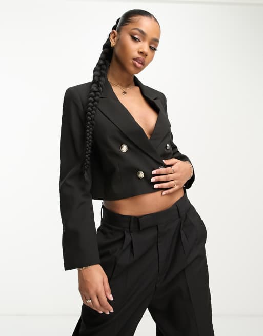 Miss Selfridge - Sort cropped militærblazer 