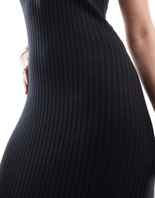 Miss Selfridge - Sort halterneck-midikjole i ribstrik, 4 af 4