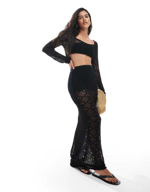 Miss Selfridge - Sort hæklet super-cropped strandtop med lange ærmer, 3 af 4