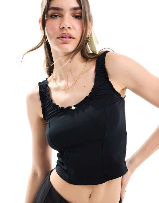 Miss Selfridge - Sort korset-top med rosekant