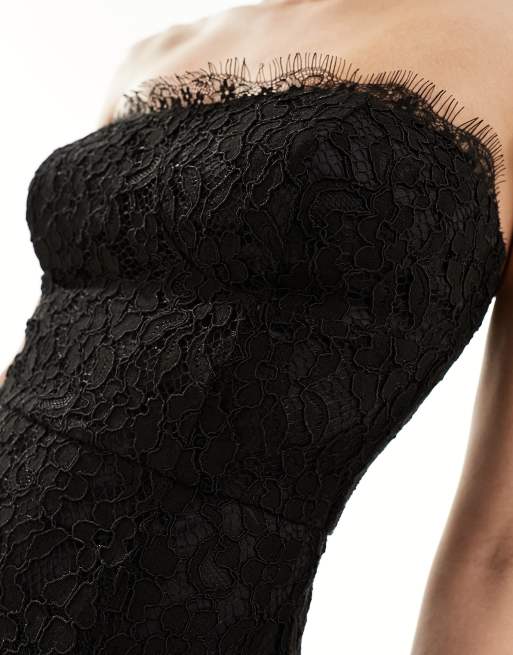 Miss Selfridge - Sort maxikjole med bandeausnit i gennemsigtigt blondemateriale, 3 af 4