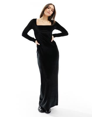 Miss Selfridge - Sort maxikjole med firkantet hals i velour