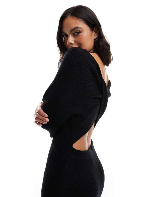 Miss Selfridge - Sort maxikjole med snoning bagpå i hyggelig strik, 2 af 4