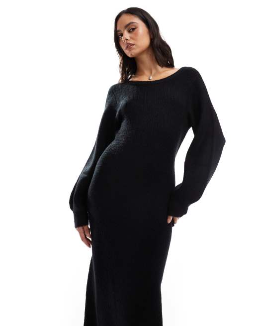 Miss Selfridge - Sort maxikjole med snoning bagpå i hyggelig strik, 3 af 4