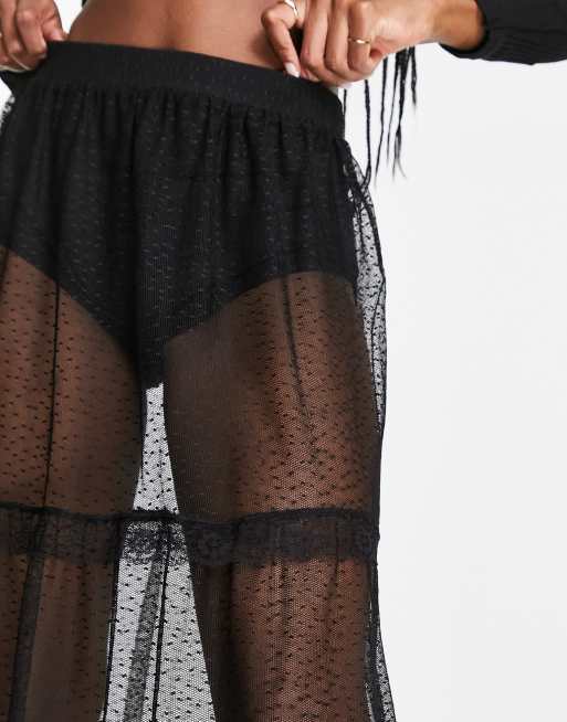 Miss Selfridge - Sort maxinederdel i dobby-stof med flæsedetaljer , 2 af 4