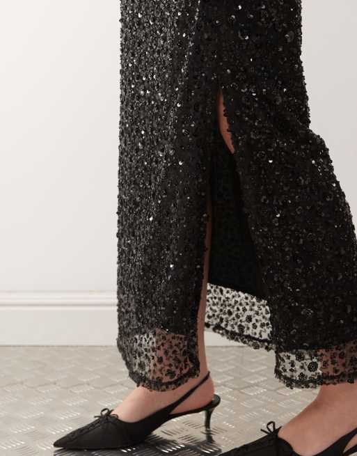 Miss Selfridge - Sort maxinederdel med pailletter, 5 af 5