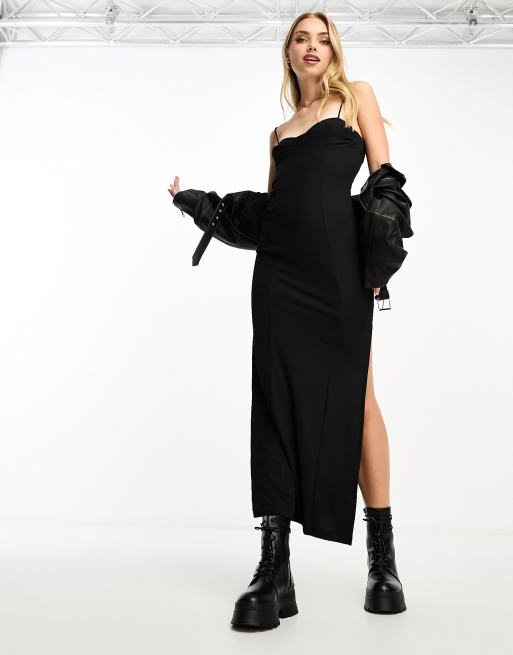 Miss Selfridge - Sort midikjole med ribber i bodycon-snit med camistropper