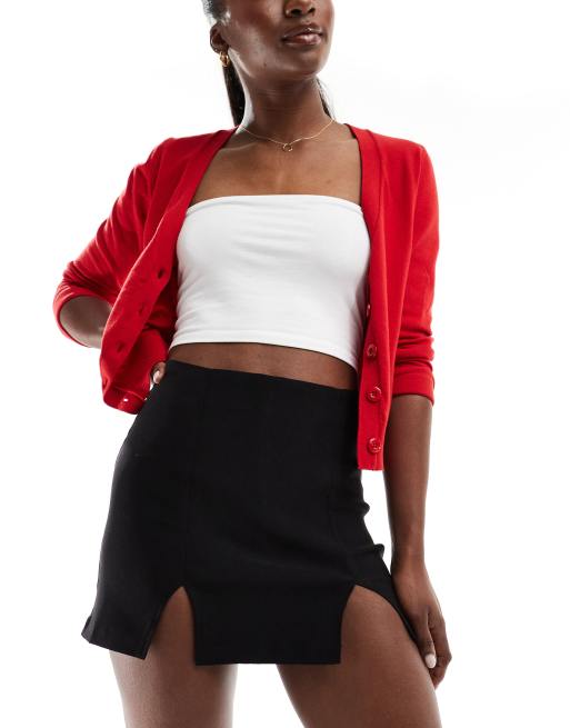 Miss Selfridge - Sort mini-skort i bengalin med dobbeltslids