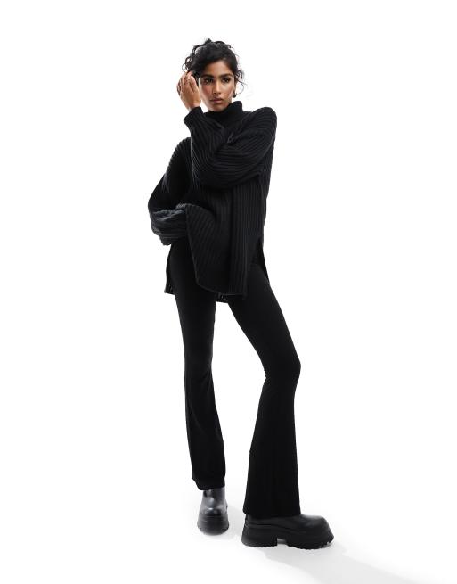 Miss Selfridge - Sort og oversized striktrøje i longline pasform med rullekrave og slids i siden, 4 af 4