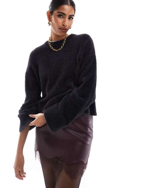 Miss Selfridge - Sort og oversized trøje med vamset tekstur
