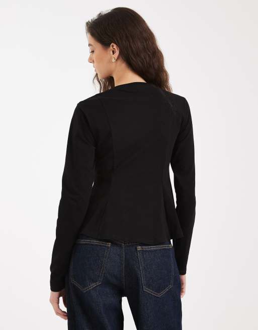 Miss Selfridge - Sort peplum-t-shirt med lange ærmer, 3 af 4
