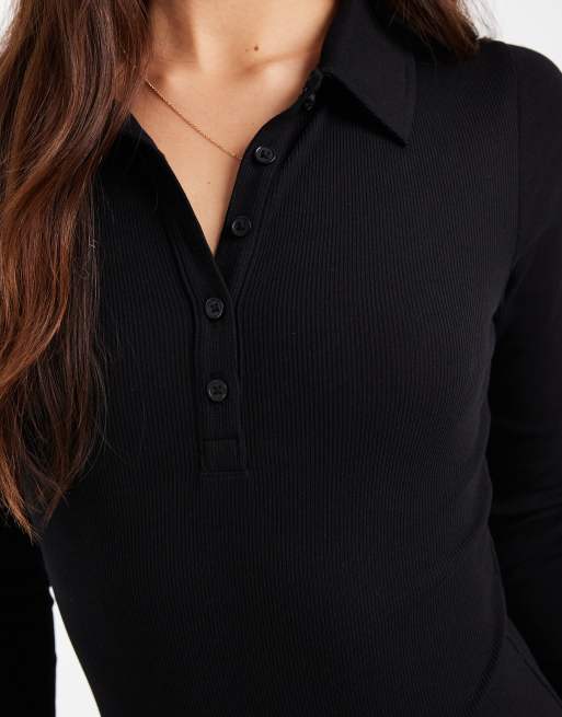 Miss Selfridge - Sort polo-bodystocking med knapdetaljer, 4 af 4