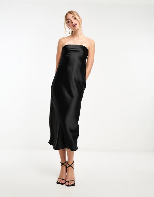 Miss Selfridge - Sort slip-maxikjole med bandeau-snit i satin