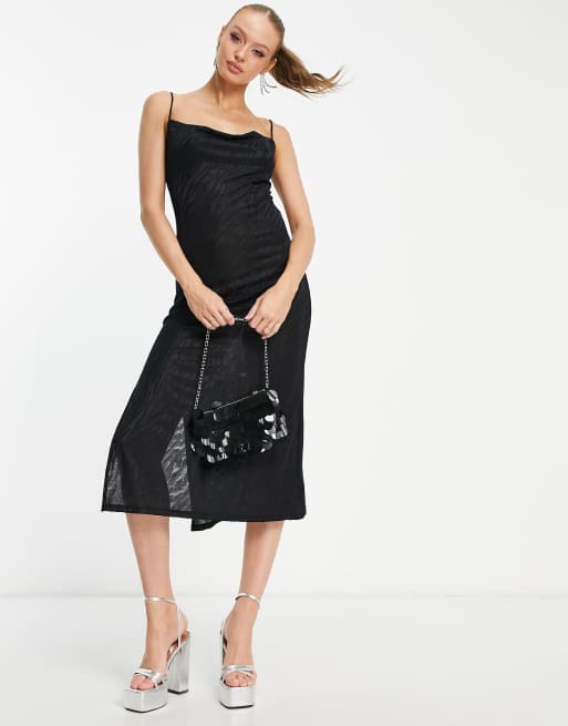 Miss Selfridge - Sort slip-midikjole med stropper