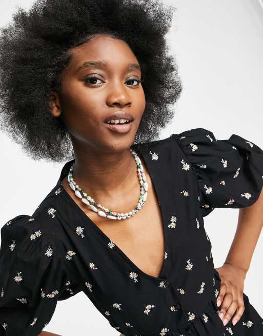 Miss Selfridge - Sort smock-kjole med marguerit-broderinger, 3 af 4