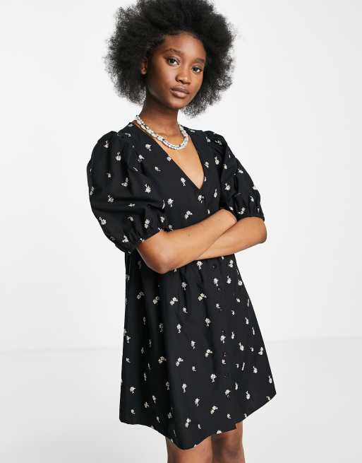 Miss Selfridge - Sort smock-kjole med marguerit-broderinger, 4 af 4