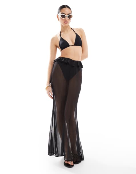 Miss Selfridge - Sort strand-maxinederdel i chiffon - view 1